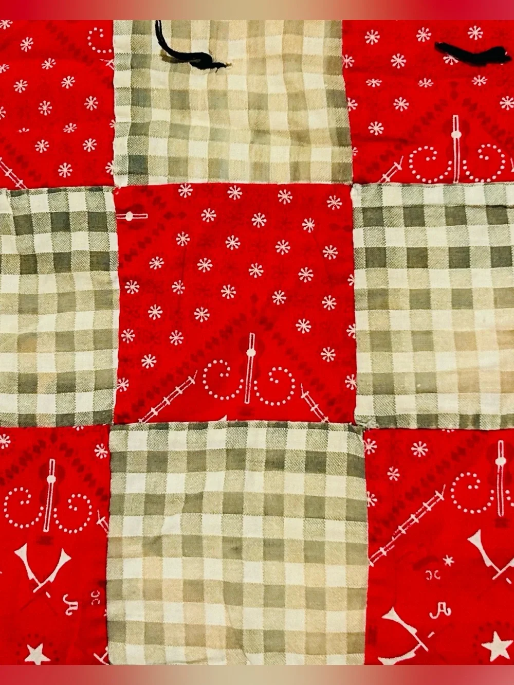 Whimsical Antique handmade cotton patchwork quilt rustic country folk art